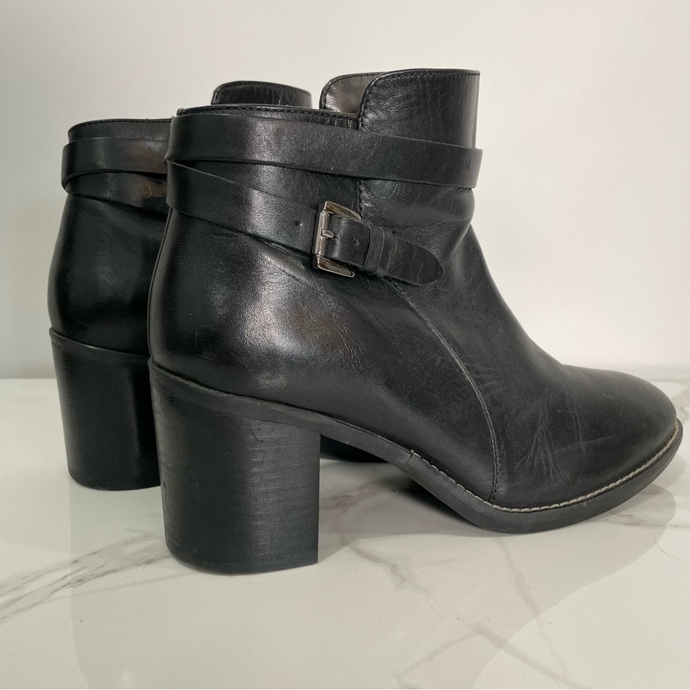 Black Leather Ankle Boots with Buckle Strap - Women - Picture 3 of 11